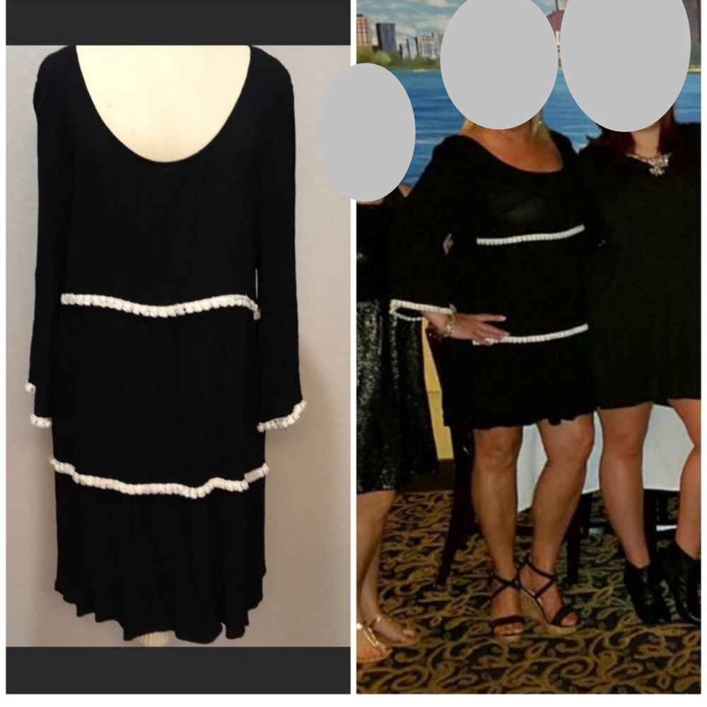 Black Gauze Dress with Trim by Umgee